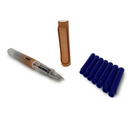 Papetarie - articole scolare - Stilou Plastic Semitransparent Penita ascuns, a 0207M cu 8 rezerve incluse, cu Radiera si Cerneala Termosensibila, cartus de 5cm, Grip ergonomic, Portocaliu, Vision XXI