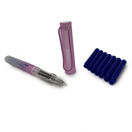 Papetarie - articole scolare - Stilou Plastic Semitransparent Penita ascuns, a 0207M cu 8 rezerve incluse, cu Radiera si Cerneala Termosensibila, cartus de 5cm, Grip ergonomic, Roz, Vision XXI