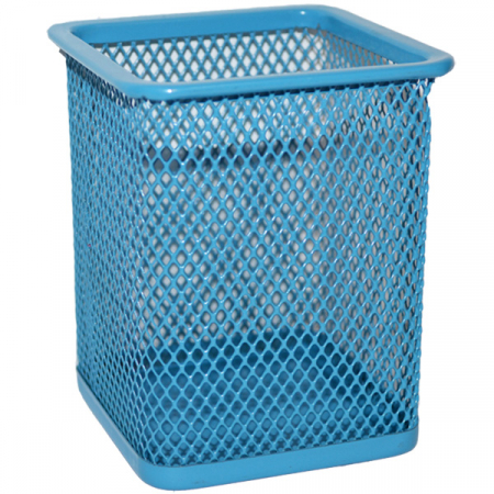 Suporturi articole birou - Suport din plasa metalica Vision, pentru pixuri forma patrata 7x7x10cm, albastru