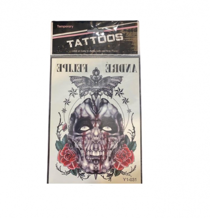 Decoratiuni de Petrecere - Tatuaj temporar Vision- craniu cu trandafiri rosii, 15  cm