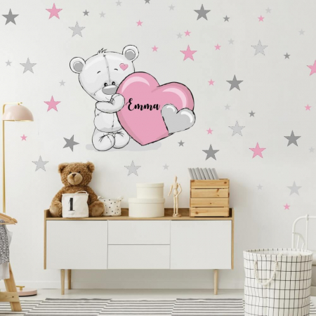 Home & Garden - Ursuleț cu inimă cu roz - Autocolant pentru copii