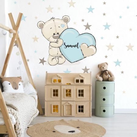 Home & Garden - Ursuleț cu stele și nume - Autocolant de perete color