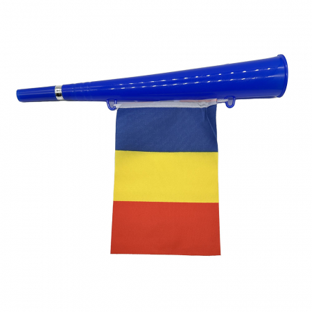 Articole suporteri - Vuvuzela cu Steag Tricolor "Hai Romania", 36cm, Euro 2024, albastru, VisionXXI