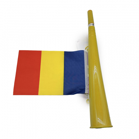 Articole suporteri - Vuvuzela cu Steag Tricolor "Hai Romania", 36cm, Euro 2024, galben, VisionXXI