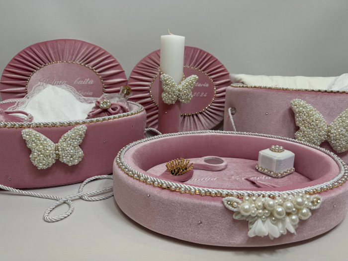 Set trusou botez cu lumanare + Set prima baita + tavita taierea motului Glamour [6]