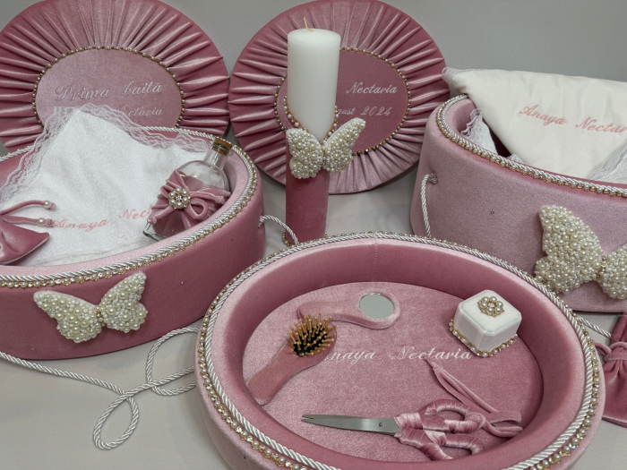Set trusou botez cu lumanare + Set prima baita + tavita taierea motului Glamour [9]