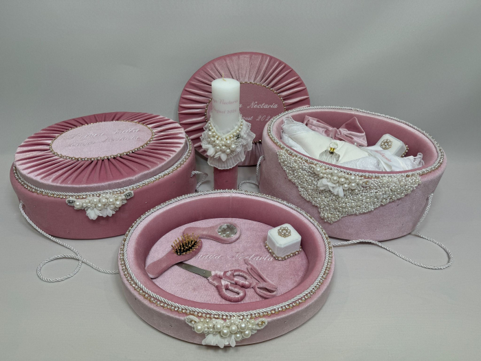 Set trusou botez cu lumanare + Set prima baita + tavita taierea motului Glamour [6]
