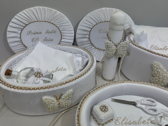 Set trusou botez cu lumanare + Set prima baita + tavita taierea motului Glamour [3]