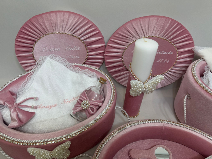 Set trusou botez cu lumanare + Set prima baita + tavita taierea motului Glamour [5]