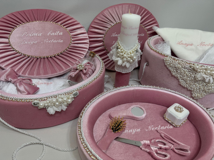Set trusou botez cu lumanare + Set prima baita + tavita taierea motului Glamour [3]