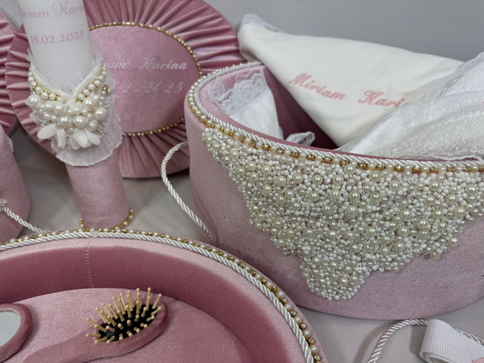 Set trusou botez cu lumanare + Set prima baita + tavita taierea motului Glamour [3]