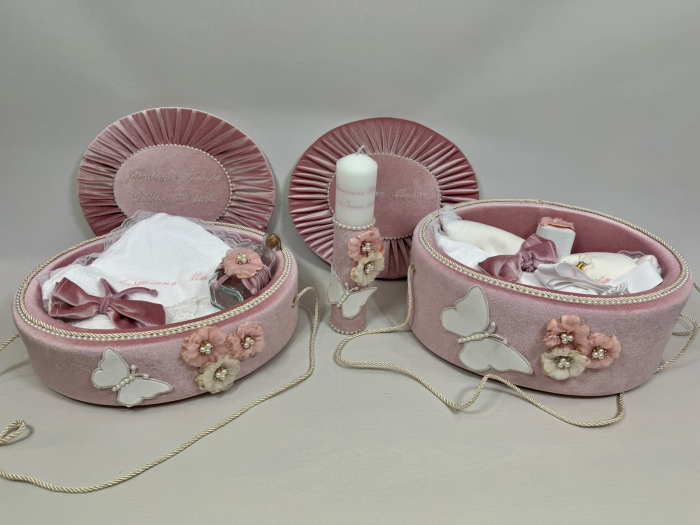 Set trusou botez la cufar din catifea si lumanare+ Set prima baita Elegance [2]