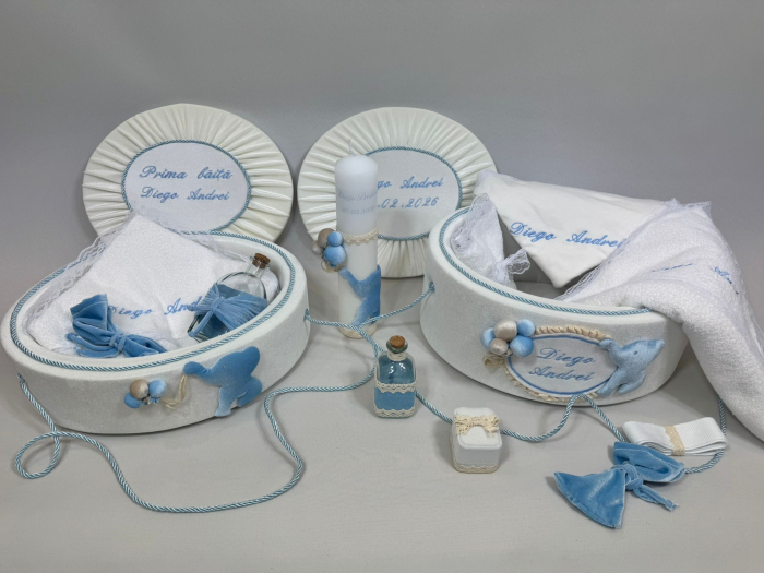 Set trusou botez la cufar din catifea si lumanare+ Set prima baita Luxury [4]