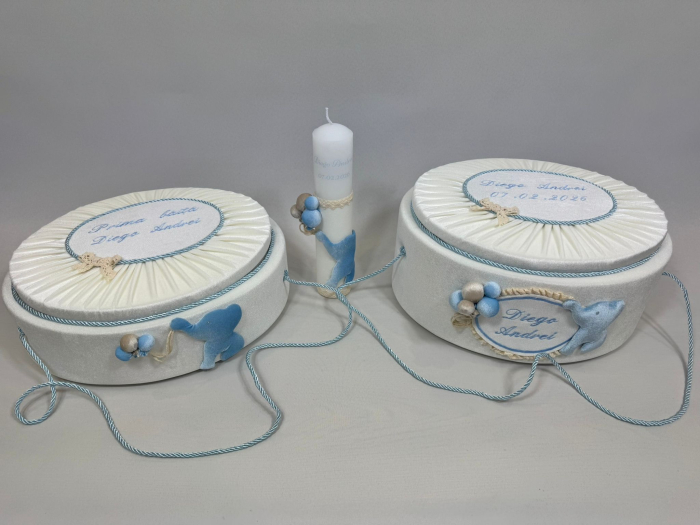 Set trusou botez la cufar din catifea si lumanare+ Set prima baita Luxury [8]