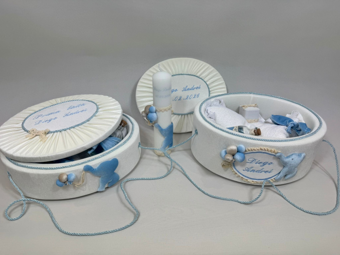 Set trusou botez la cufar din catifea si lumanare+ Set prima baita Luxury [2]