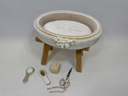 Tavita mot din catifea culoare ivoire model cu margele [2]