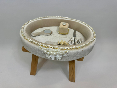 Tavita mot din catifea culoare ivoire model cu margele [3]