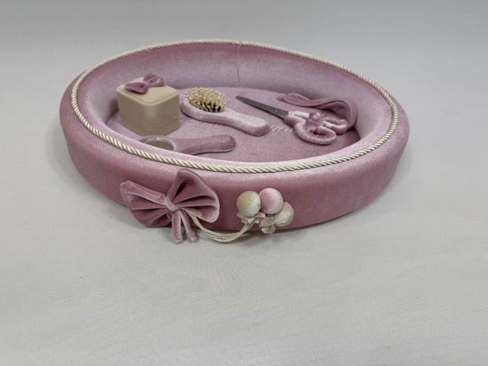 Tavita mot din catifea culoare roz model cu funda si balonase [2]