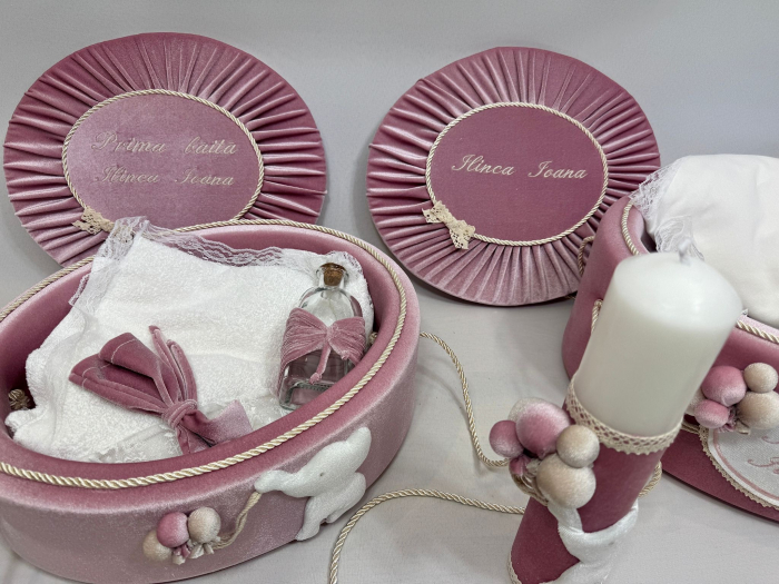 Trusou botez  cu lumanare+Set Prima Baita   Luxury [3]