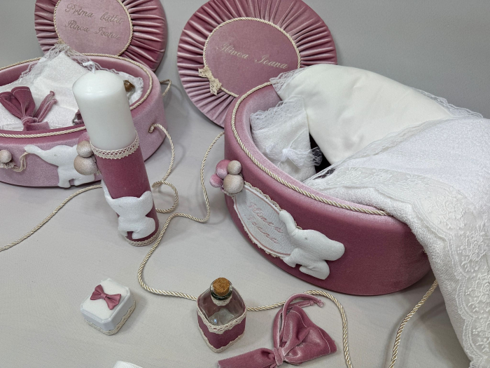 Trusou botez  cu lumanare+Set Prima Baita   Luxury [4]
