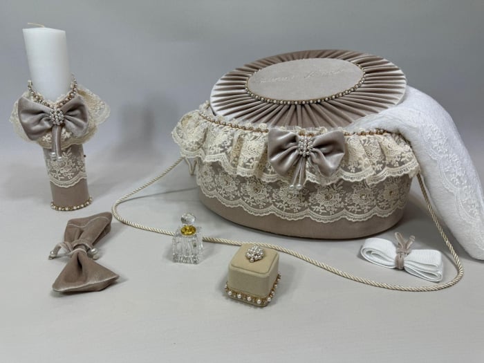 Trusou botez la cufar din catifea si lumanare Glamour [7]