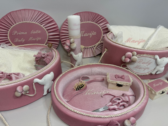 Set trusou botez cu lumanare + Set prima baita + tavita taierea motului Luxury [2]