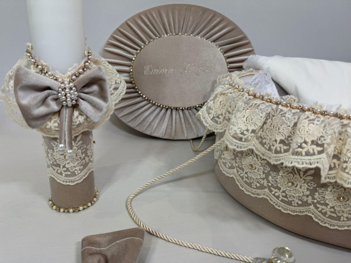 Trusou botez la cufar din catifea si lumanare Glamour [4]