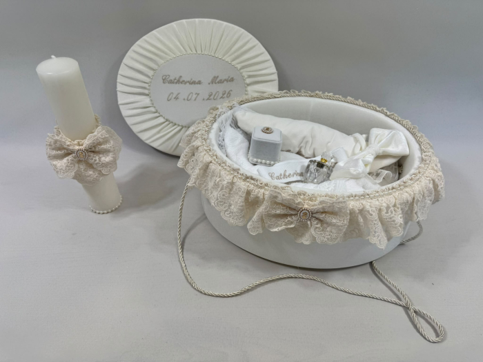 Trusou botez la cufar din catifea si lumanare Elegance [4]