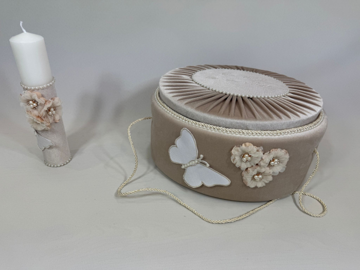 Trusou botez la cufar din catifea si lumanare Elegance [5]
