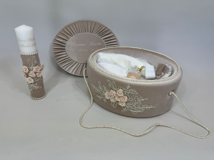 Trusou botez la cufar din catifea si lumanare Elegance [4]