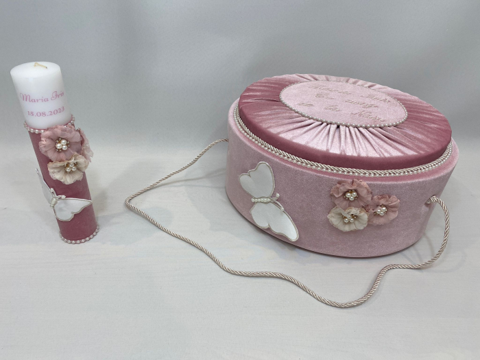 Trusou botez la cufar din catifea si lumanare Elegance [5]