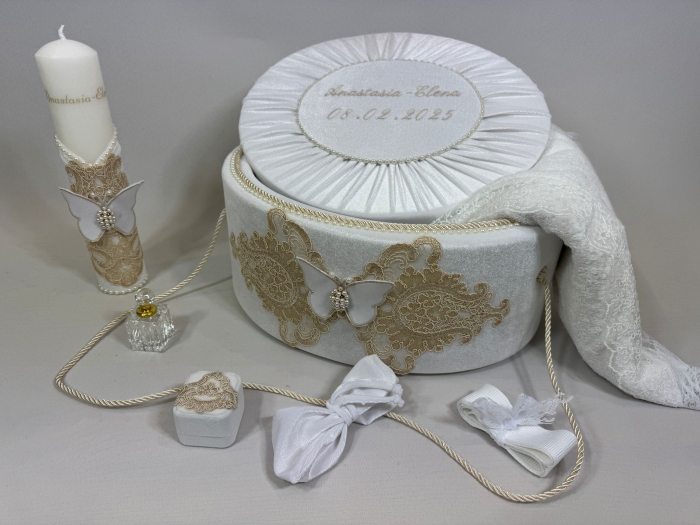 Trusou botez la cufar din catifea si lumanare Elegance [3]