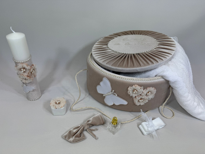 Trusou botez la cufar din catifea si lumanare Elegance [4]