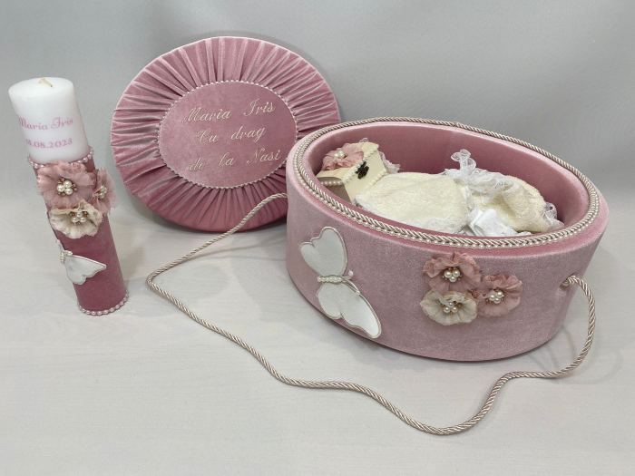 Trusou botez la cufar din catifea si lumanare Elegance [3]