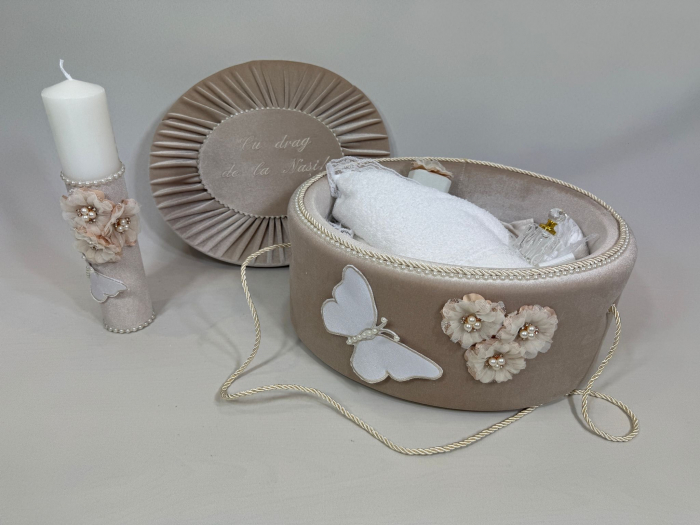 Trusou botez la cufar din catifea si lumanare Elegance [3]