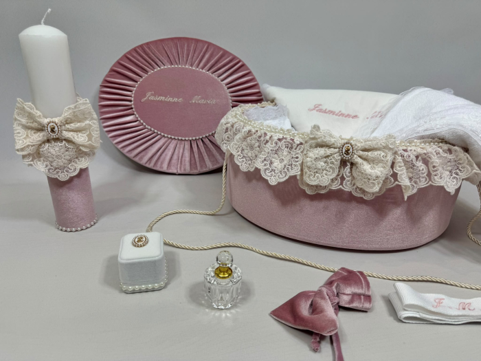 Trusou botez la cufar din catifea si lumanare Elegance [2]