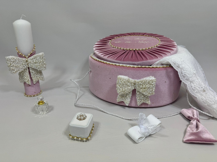 Trusou botez la cufar din catifea si lumanare Glamour [4]