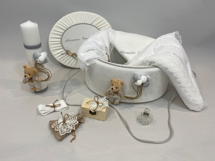 Trusou botez la cufar din catifea si lumanare Premium [2]