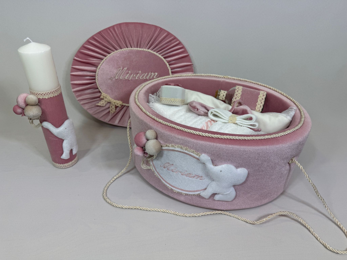 Trusou botez la cufar din catifea si lumanare Luxury [4]