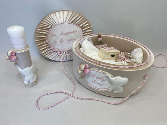 Trusou botez la cufar din catifea si lumanare Luxury [4]