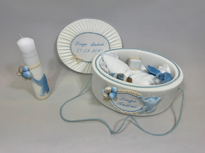 Trusou botez la cufar din catifea si lumanare Luxury [4]