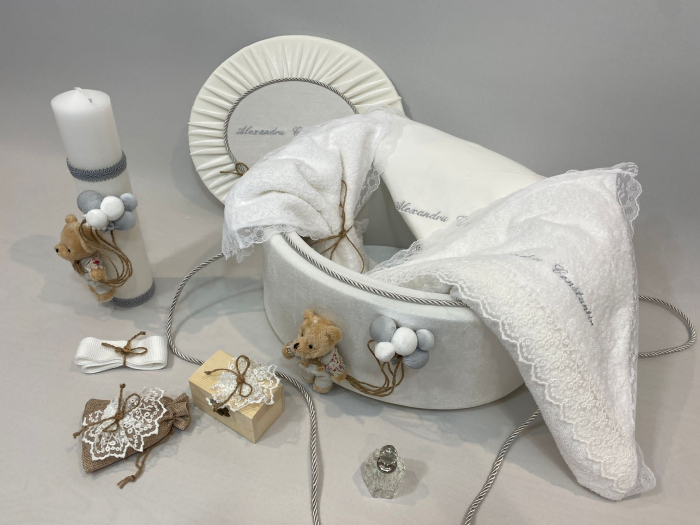 Trusou botez la cufar din catifea si lumanare Premium [3]