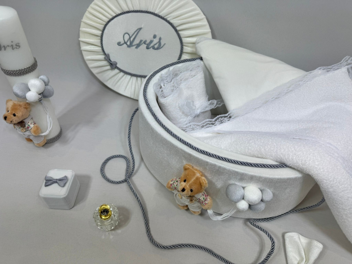 Trusou botez la cufar din catifea si lumanare Premium [3]