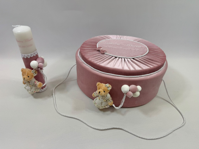 Trusou botez la cufar din catifea si lumanare Premium [5]