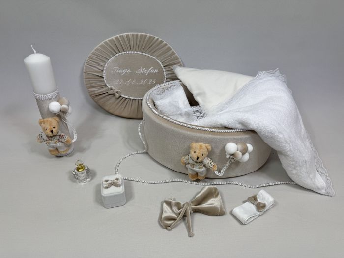 Trusou botez la cufar din catifea si lumanare Premium [4]