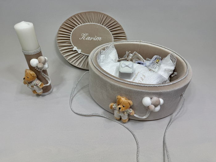 Trusou botez la cufar din catifea si lumanare Premium [4]
