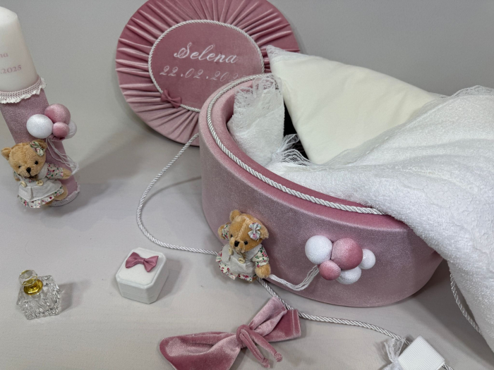 Trusou botez la cufar din catifea si lumanare Premium [3]