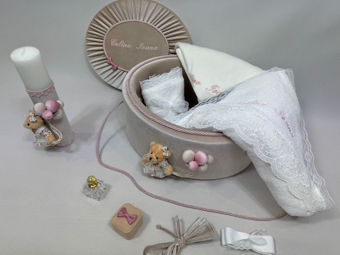 Trusou botez la cufar din catifea si lumanare  Premium [3]