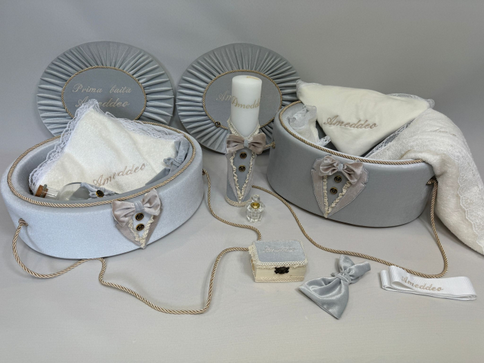 Trusou botez la cufar din catifea si lumanare + Set de Prima  Baita Deluxe [2]