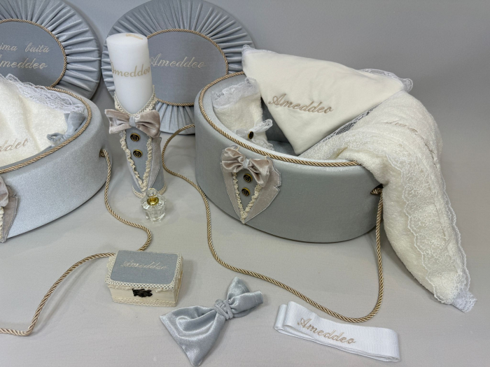 Trusou botez la cufar din catifea si lumanare + Set de Prima  Baita Deluxe [4]